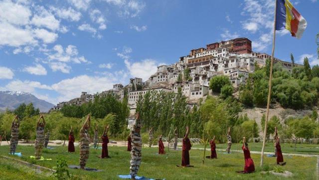 Ladakh: ITBP (Indo-Tibetan Border Police) personnel and Buddhist monks practice yoga at Thiksay monastery in Leh. (ANI) Ladakh: ITBP (Indo-Tibetan Border Police) personnel and Buddhist monks practice yoga at Thiksay monastery in Leh. (ANI)