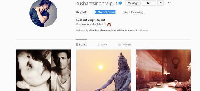 Sushant Singh Rajput’s Instagram page shows a following of 11.9 million. Sushant Singh Rajput’s Instagram page shows a following of 11.9 million.