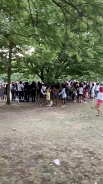 People gather at an illegal rave in Streatham, London, Britain, June 25, 2020 in this still image taken from a video obtained on social media. (TWITTER/@GORAN71913876) People gather at an illegal rave in Streatham, London, Britain, June 25, 2020 in this still image taken from a video obtained on social media. (TWITTER/@GORAN71913876)