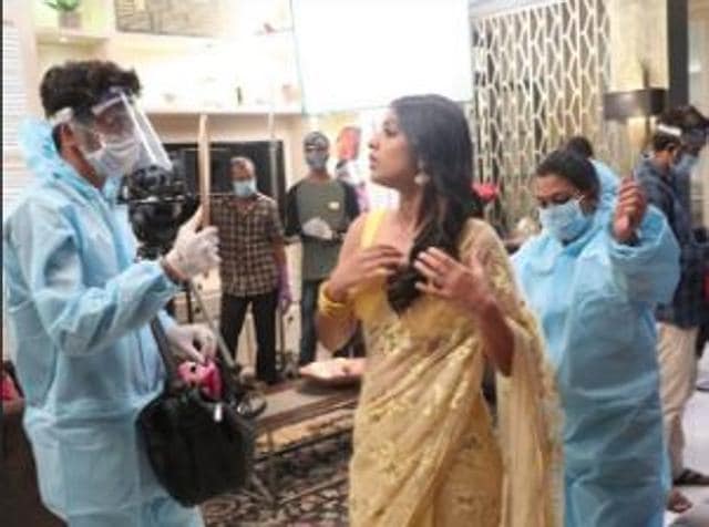 Nia Sharma on the sets of Naagin.