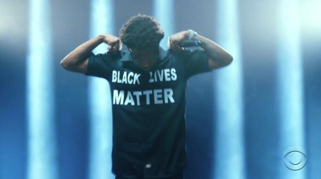 In this video grab issued Sunday, June 28, 2020, by BET, Roddy Ricch wears a shirt that says Black Lives Matter while performing during the BET Awards. (AP) In this video grab issued Sunday, June 28, 2020, by BET, Roddy Ricch wears a shirt that says Black Lives Matter while performing during the BET Awards. (AP)