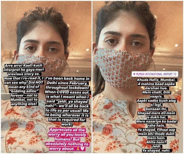 Sanjana Sanghi’s clarification (L) and her original Instagram story which started the confusion. Sanjana Sanghi’s clarification (L) and her original Instagram story which started the confusion.