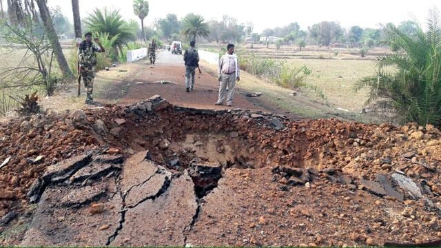 A picture dated 30 March, 2016 of a crater at the site of a landmine blast triggered by Maoists in Dantewada. Seven CRPF jawans were killed. (Ejaz Kaiser )