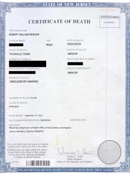 At first glance, Berger’s purported death certificate looked like an official document. (AP) At first glance, Berger’s purported death certificate looked like an official document. (AP)