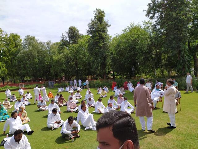 The MLAs lounging in the Raj Bhawan gardens. The MLAs lounging in the Raj Bhawan gardens.