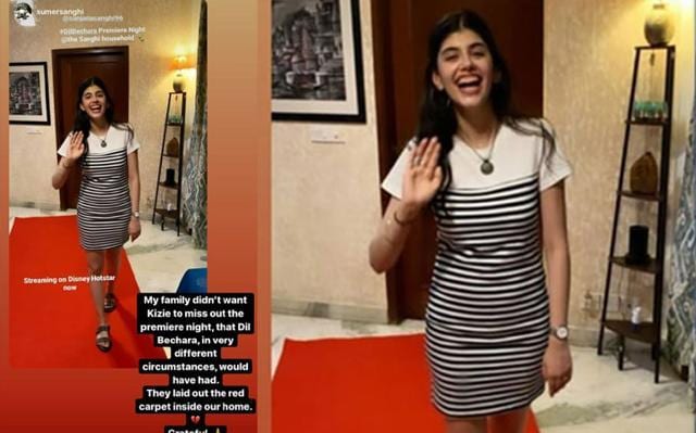Sanjana Sanghi walks the red carpet at her home.