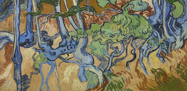 This image made available by the Van Gogh Museum shows Van Gogh’s last painting: Tree Roots. Auvers-sur-Oise, 27 July 1890. A faded picture postcard featuring a man standing next to a bicycle on a back street of the village of Auvers-sur-Oise, 35 kilometers (21 miles) north of Paris, has led a Dutch researcher to what is now thought to be the exact location depicted in the troubled artist's final work, “Tree Roots,” which he painted on the day he suffered a fatal gunshot wound on July 27, 1890. (AP) This image made available by the Van Gogh Museum shows Van Gogh’s last painting: Tree Roots. Auvers-sur-Oise, 27 July 1890. A faded picture postcard featuring a man standing next to a bicycle on a back street of the village of Auvers-sur-Oise, 35 kilometers (21 miles) north of Paris, has led a Dutch researcher to what is now thought to be the exact location depicted in the troubled artist's final work, “Tree Roots,” which he painted on the day he suffered a fatal gunshot wound on July 27, 1890. (AP)