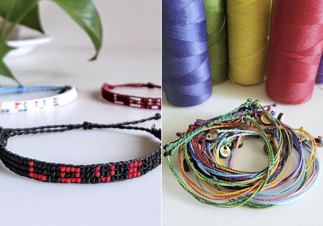 This combination of photos provided by Jenny Florkowski shows samples of her beaded bracelets, left, and friendship bracelets for sale. Florkowski, a veteran at “Wicked,” gives away all proceeds from sales. She recently donated $900 to the NAACP Legal Defense Fund and Color of Change. (AP) This combination of photos provided by Jenny Florkowski shows samples of her beaded bracelets, left, and friendship bracelets for sale. Florkowski, a veteran at “Wicked,” gives away all proceeds from sales. She recently donated $900 to the NAACP Legal Defense Fund and Color of Change. (AP)