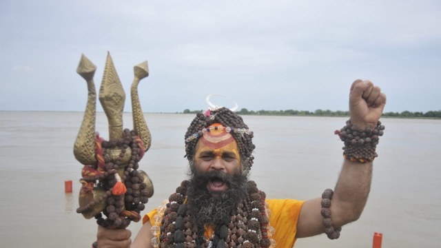 A saint performs rituals at the bank of river Saryu as he came to participate in Bhoomi Pujan ceremony of Ram Temple in Ayodhya. (Deepak Gupta/HT) A saint performs rituals at the bank of river Saryu as he came to participate in Bhoomi Pujan ceremony of Ram Temple in Ayodhya. (Deepak Gupta/HT)