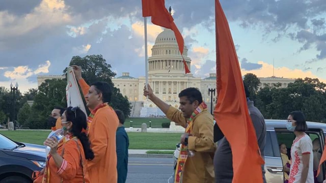 People of Indian community celebrate Ayodhya’s ‘bhoomi pujan’ in Washington DC, US. (ANI) People of Indian community celebrate Ayodhya’s ‘bhoomi pujan’ in Washington DC, US. (ANI)