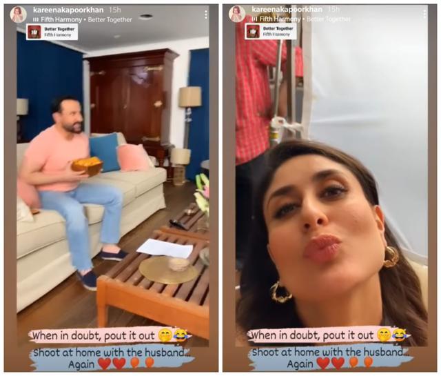 Kareena Kapoor Khan shared a video from her shoot with Saif Ali Khan on Instagram stories. Kareena Kapoor Khan shared a video from her shoot with Saif Ali Khan on Instagram stories.