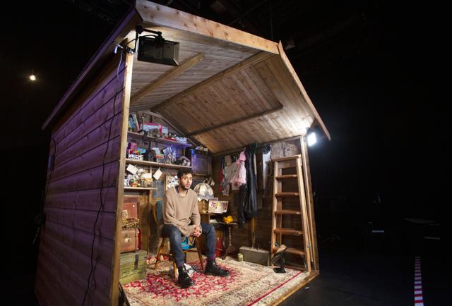 Performer Adam Kashmiry gets ready for his online performance at the Traverse theatre in Edinburgh, Scotland, Friday Aug. 21, 2020. (AP)