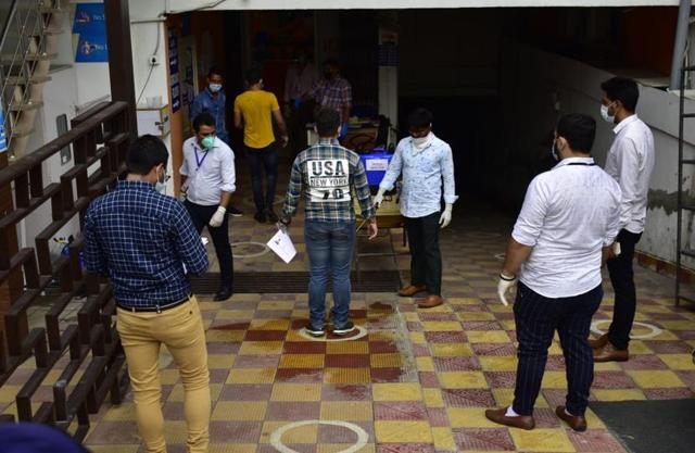 Candidates being checked before being allowed in the examination hall in Amritsar on Tuesday. (Sameer Sehgal/HT) Candidates being checked before being allowed in the examination hall in Amritsar on Tuesday. (Sameer Sehgal/HT)