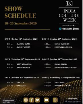Schedule for digital couture week organised by FDCI.
