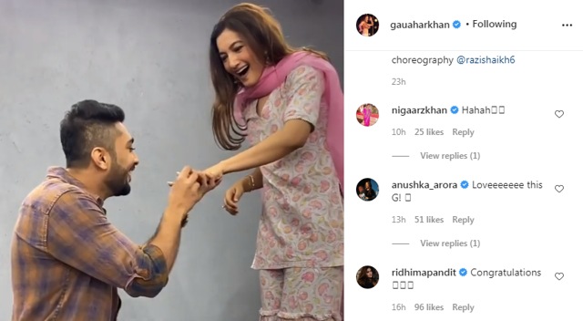 Nigaar Khan and Ridhima Pandit’s comments on Gauahar Khan’s Instagram post (Instagram/gauaharkhan)