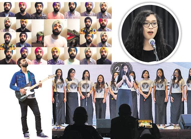 Clockwise: For Grace Lalkhawngaihi, (inset) who grew up in Mizoram, a cappella was nothing new; Grace performing with The Acabellas; Delhi musician Prabhtoj Singh; His cover of Moon River Clockwise: For Grace Lalkhawngaihi, (inset) who grew up in Mizoram, a cappella was nothing new; Grace performing with The Acabellas; Delhi musician Prabhtoj Singh; His cover of Moon River