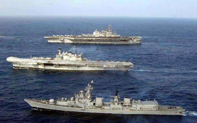Aircraft carrier USS Nimitz with INS Viraat and INS Mysore during a joint exercise in the North Arabian Sea on the first day of Indo-US Malabar-05, on September 2005. (PTI) Aircraft carrier USS Nimitz with INS Viraat and INS Mysore during a joint exercise in the North Arabian Sea on the first day of Indo-US Malabar-05, on September 2005. (PTI)