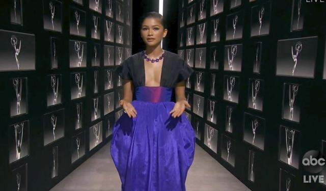 In this video grab captured on Sept. 20, 2020, courtesy of the Academy of Television Arts & Sciences and ABC Entertainment, Zendaya speaks during the 72nd Emmy Awards broadcast. (AP) In this video grab captured on Sept. 20, 2020, courtesy of the Academy of Television Arts & Sciences and ABC Entertainment, Zendaya speaks during the 72nd Emmy Awards broadcast. (AP)