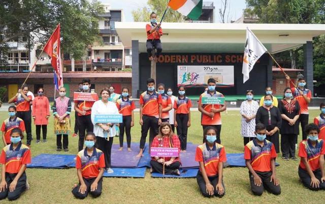 The students vowed to treat physical fitness as the first requisite of happiness (HT Photo) The students vowed to treat physical fitness as the first requisite of happiness (HT Photo)
