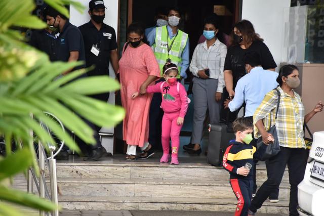 Karan Johar’s kids Roohi and Yash at airport. (Varinder Chawla) Karan Johar’s kids Roohi and Yash at airport. (Varinder Chawla)