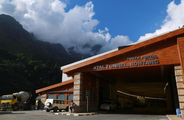 The entrance to the south portal of Atal Tunnel at Rohtang Pass. (Aqil Khan/HT) The entrance to the south portal of Atal Tunnel at Rohtang Pass. (Aqil Khan/HT)
