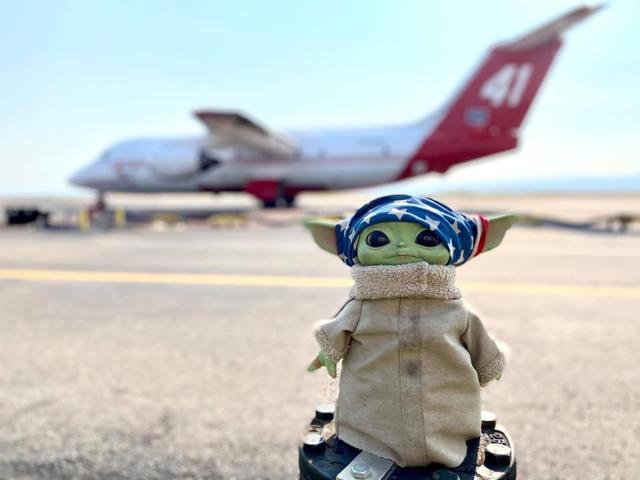 The Baby Yoda doll in question. (Facebook/Baby yoda fights fires)