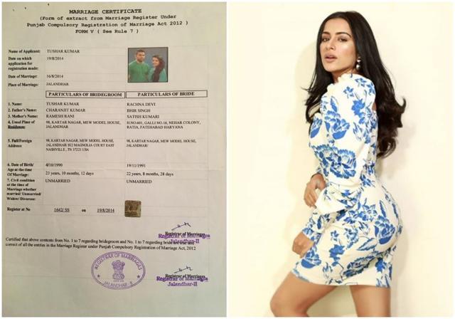 Tushar Kumar shared a copy of their marriage certificate (right) as proof that they married in 2014. Tushar Kumar shared a copy of their marriage certificate (right) as proof that they married in 2014.