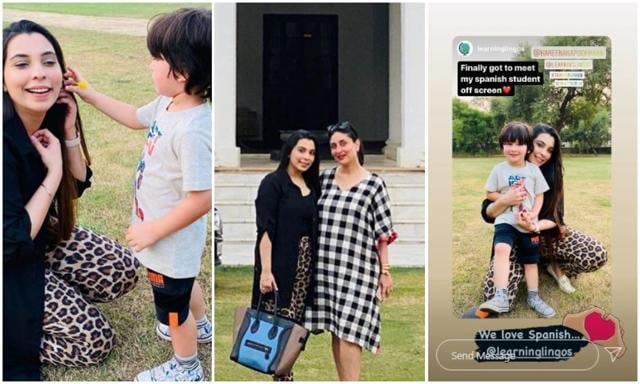 Kareena and Taimur with his Spanish teacher. Kareena and Taimur with his Spanish teacher.