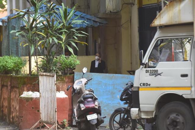 Rhea’s lawyer Satish Manshinde outside the jail. Rhea’s lawyer Satish Manshinde outside the jail.