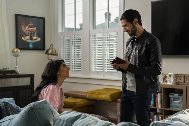 Sunita Mani and Omar Maskati in a still from Evil Eye. Sunita Mani and Omar Maskati in a still from Evil Eye.