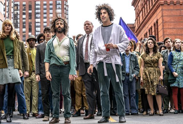 Jeremy Strong and Sacha Baron Cohen in a still from The Trial of the Chicago 7. (NICO TAVERNISE/NETFLIX © 2020) Jeremy Strong and Sacha Baron Cohen in a still from The Trial of the Chicago 7. (NICO TAVERNISE/NETFLIX © 2020)