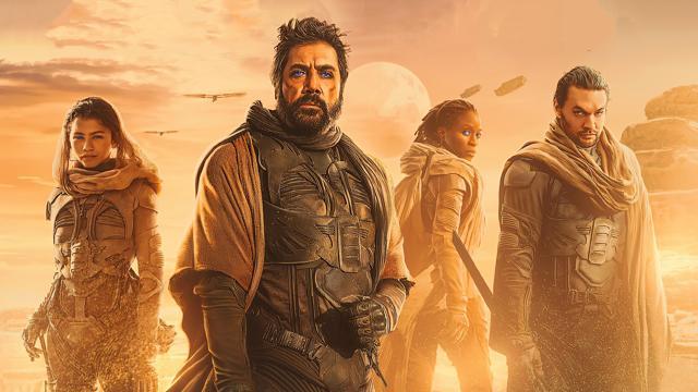 Dune indeed looks dusty, based on the promos. Blue eyes indicate an addiction to Spice so there’s plenty to unpack in this picture. (Warner Bros)