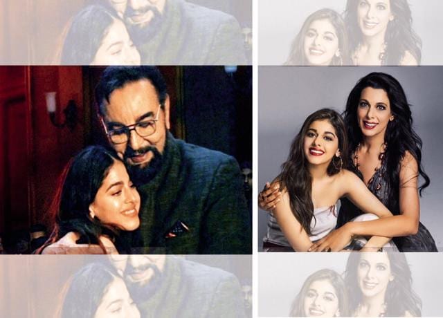 Alaya F with her granddad Kabir Bedi (left) and mother Pooja Bedi (right)