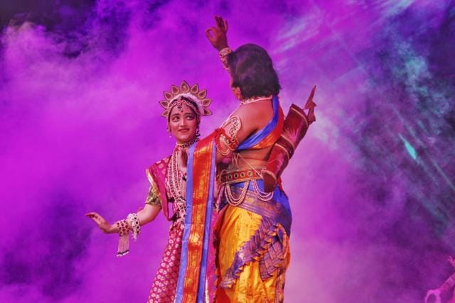 Actors performing on stage are mindful of the social distancing norms. Actors performing on stage are mindful of the social distancing norms.