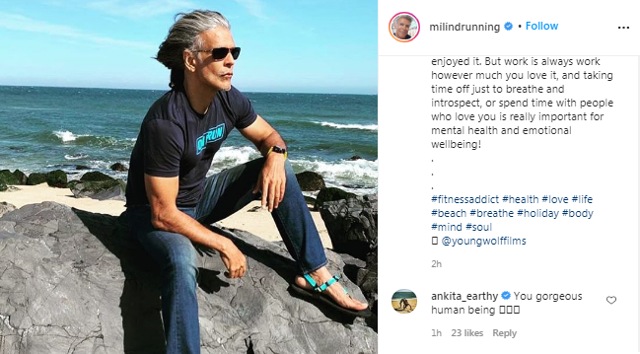Ankita Konwar’s mushy comment on Milind Soman’s Instagram picture (Instagram/milindrunning)