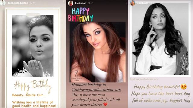 Deepika Padukone, Katrina Kaif and Alia Bhatt have wished Aishwarya Rai on Instagram. Deepika Padukone, Katrina Kaif and Alia Bhatt have wished Aishwarya Rai on Instagram.