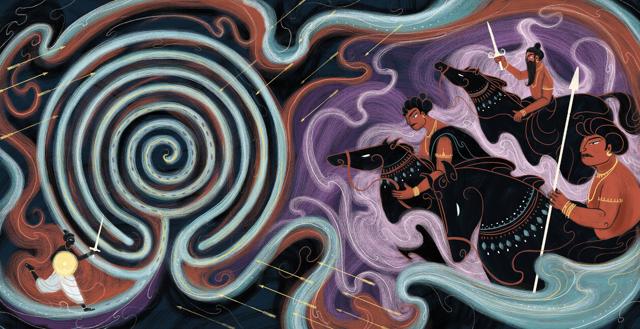 Abhimanyu caught in the chakravyuha. (Sonali Zohra/Mahabharata for Children)