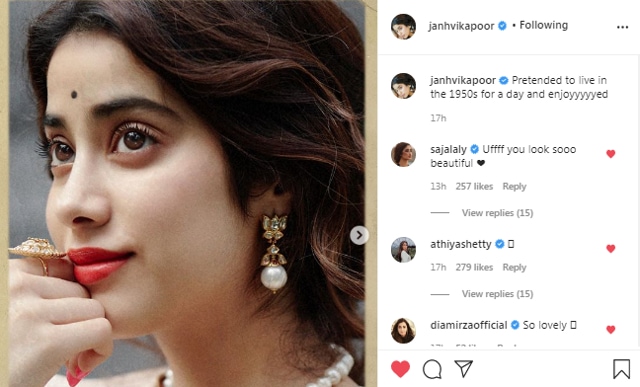 Sajal Aly, Athiya Shetty and Dia Mirza’s comments on Janhvi Kapoor’s Instagram post (Instagram/janhvikapoor)