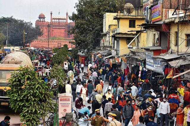 People continue shopping flouting Covid-19 preventive measures in Chandni Chowk. (Raj K Raj)