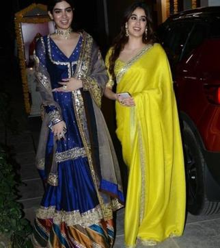 Janhvi Kapoor and Khushi for Diwali puja at father Boney Kapoor’s office. Janhvi Kapoor and Khushi for Diwali puja at father Boney Kapoor’s office.