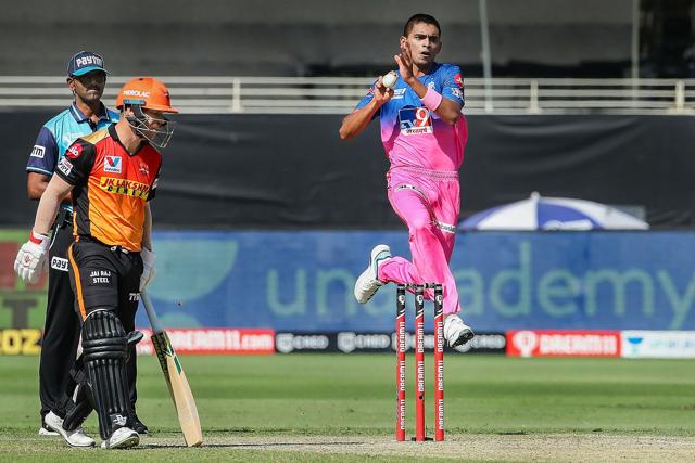 Rajasthan Royals bowler Kartik Tyagi during the Indian Premier League 2020 cricket match against Sunrisers Hyderabad. (PTI) Rajasthan Royals bowler Kartik Tyagi during the Indian Premier League 2020 cricket match against Sunrisers Hyderabad. (PTI)