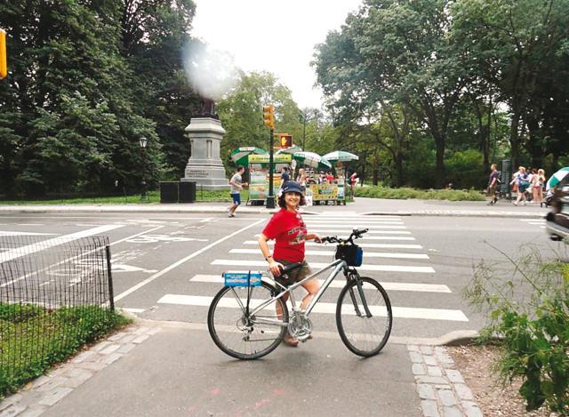 The actor cycling in Union Square Park during her first trip to New York The actor cycling in Union Square Park during her first trip to New York