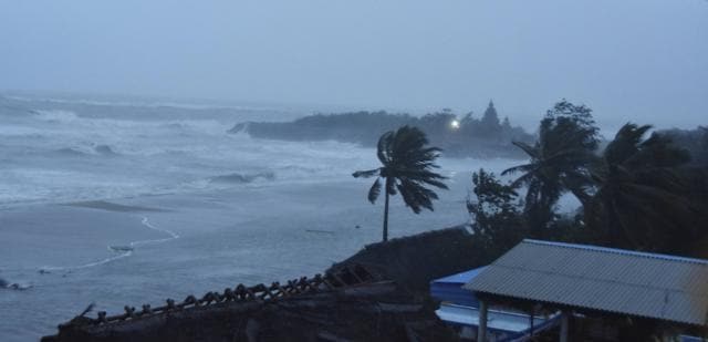 Strong winds at a coastal area before the landfall of Cyclone Nivar, in Mamallapuram. (PTI) Strong winds at a coastal area before the landfall of Cyclone Nivar, in Mamallapuram. (PTI)