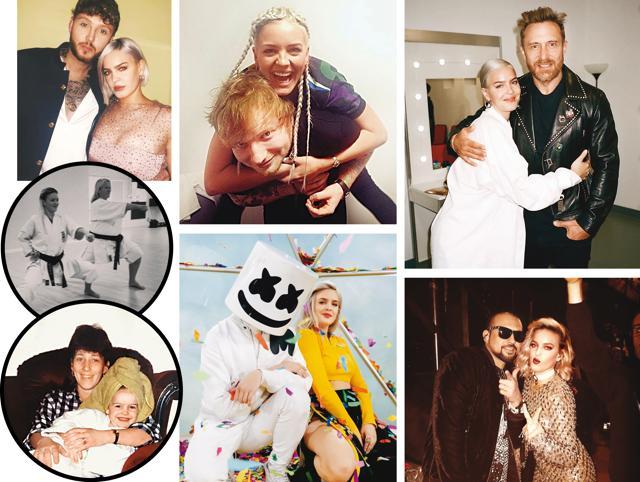 (Anti-clockwise from top left) Anne-Marie with James Arthur, who she collaborated with for Rewrite The Stars (from The Greatest Show) in 2018; With her karate instructor from the age of 9; With her mother, to whom she dedicated her 2020 Mother’s Day release Her; In collaboration with Marshmello for Friends in 2018; With Sean Paul, whom she worked with for 2016’s Rockabye along with Clean Bandit; and with David Guetta, her partner in Never Leave Me Alone, 2018; Anne-Marie with Ed Sheeran (Anti-clockwise from top left) Anne-Marie with James Arthur, who she collaborated with for Rewrite The Stars (from The Greatest Show) in 2018; With her karate instructor from the age of 9; With her mother, to whom she dedicated her 2020 Mother’s Day release Her; In collaboration with Marshmello for Friends in 2018; With Sean Paul, whom she worked with for 2016’s Rockabye along with Clean Bandit; and with David Guetta, her partner in Never Leave Me Alone, 2018; Anne-Marie with Ed Sheeran