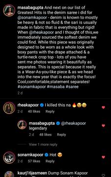 Rhea and Sonam Kapoor’s comments on Masaba Gupta’s Instagram post (Instagram/masabagupta) Rhea and Sonam Kapoor’s comments on Masaba Gupta’s Instagram post (Instagram/masabagupta)