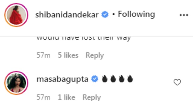 Masaba Gupta’s comment on the post. (Instagram/shibanidandekar)