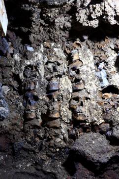 A photo shows parts of an Aztec tower of human skulls, believed to form part of the Huey Tzompantli, a massive array of skulls that struck fear into the Spanish conquistadores when they captured the city under Hernan Cortes, at the Templo Mayor archaeology site, in Mexico City, Mexico. (via REUTERS) A photo shows parts of an Aztec tower of human skulls, believed to form part of the Huey Tzompantli, a massive array of skulls that struck fear into the Spanish conquistadores when they captured the city under Hernan Cortes, at the Templo Mayor archaeology site, in Mexico City, Mexico. (via REUTERS)