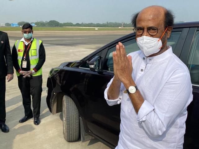 Rajinikanth at Hyderabad airport.