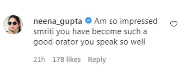 Neena Gupta’s reply on Smriti Irani’s post. (Instagram/@smritiiraniofficial)