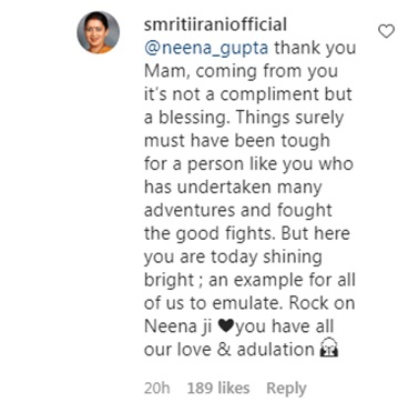 Smriti Irani’s response to Neena Gupta’s comment. (Instagram/@smritiiraniofficial)